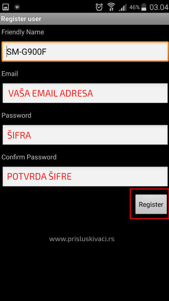 U polju Email precizno otkucajte spremljeni email a u dva kvadrata ispod lozinku ili password.